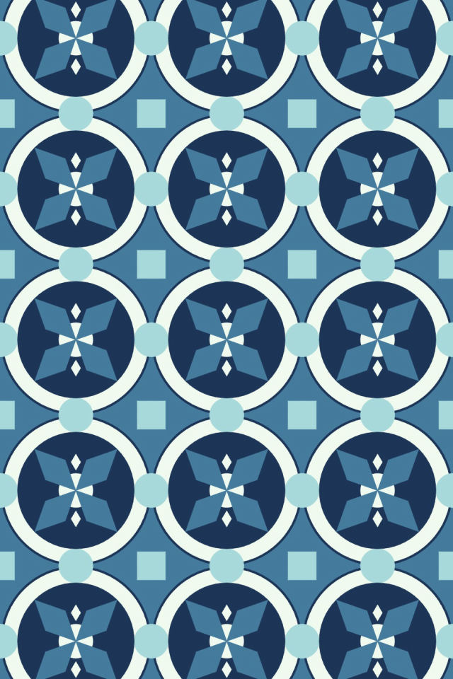 a mediterranean tile pattern repeating 3 across, edge to edge