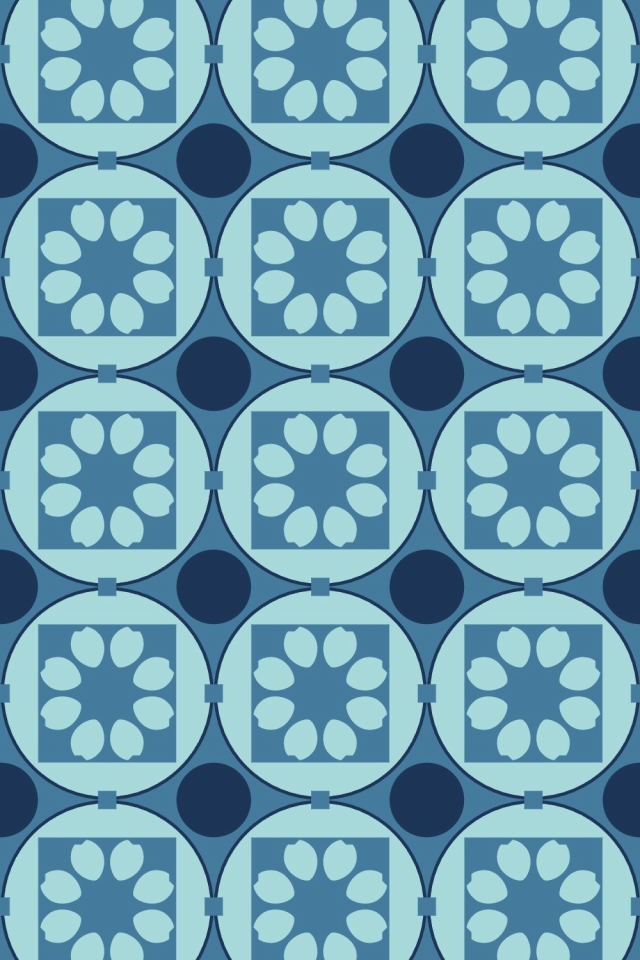 a mediterranean tile pattern repeating 3 across, edge to edge