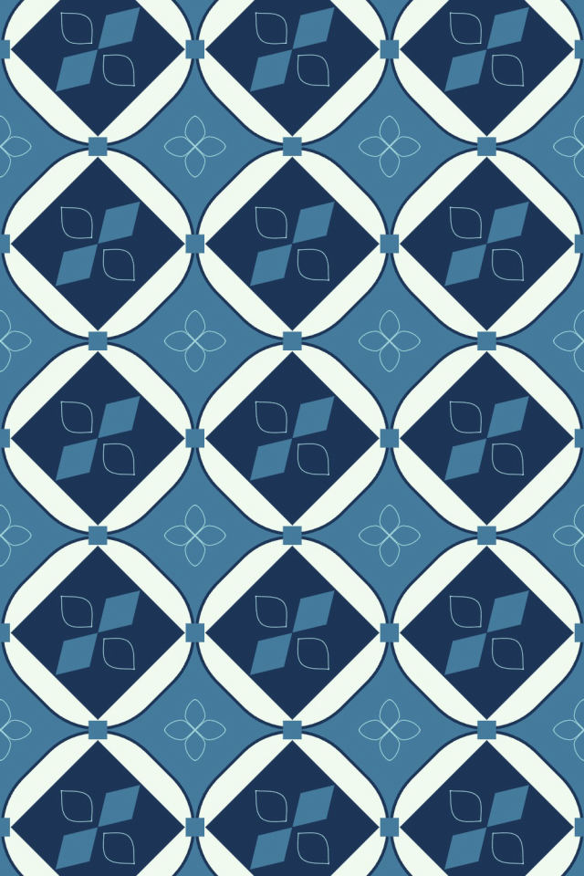 a mediterranean tile pattern repeating 3 across, edge to edge