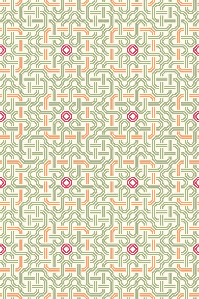 a peachy-rose tile pattern repeating 3 across, edge to edge