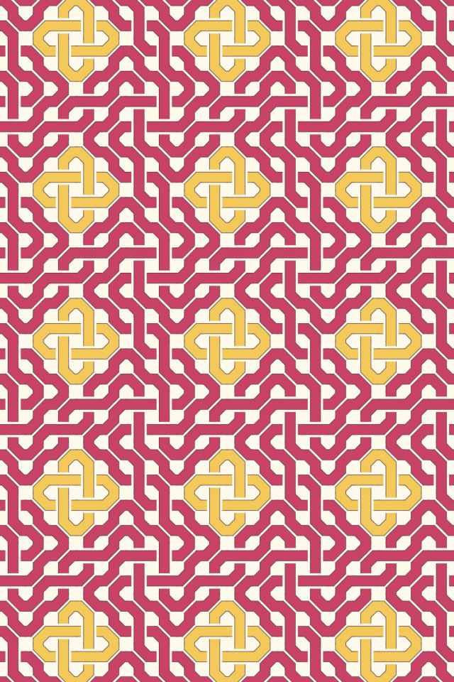 a peachy-rose tile pattern repeating 3 across, edge to edge