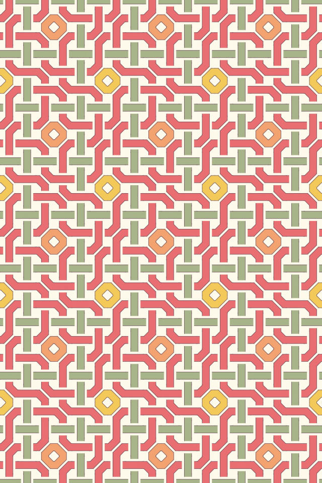 a peachy-rose tile pattern repeating 3 across, edge to edge