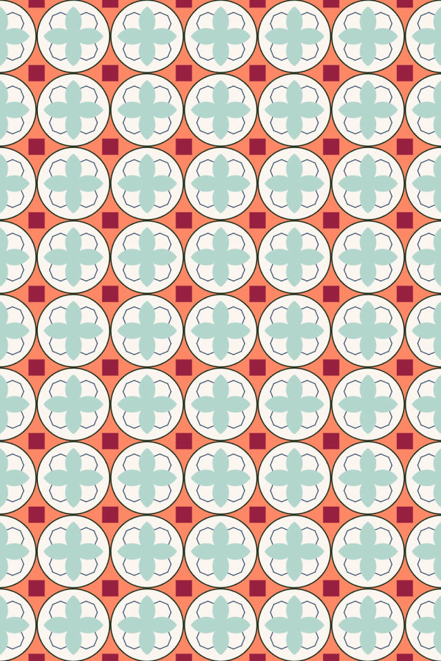 a coral navy tile pattern repeating 6 across, edge to edge