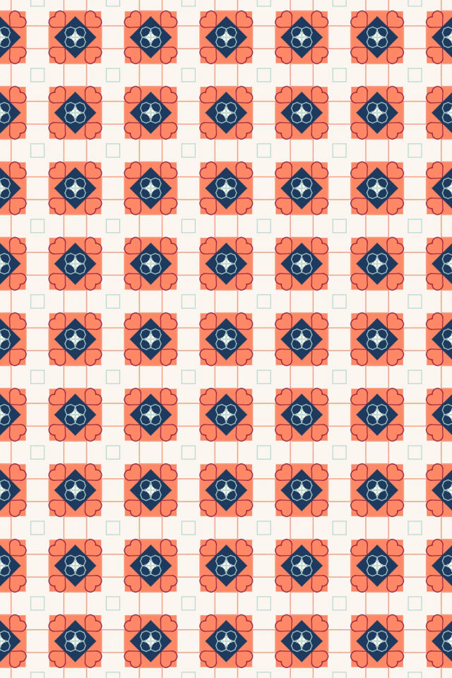 a coral navy tile pattern repeating 6 across, edge to edge