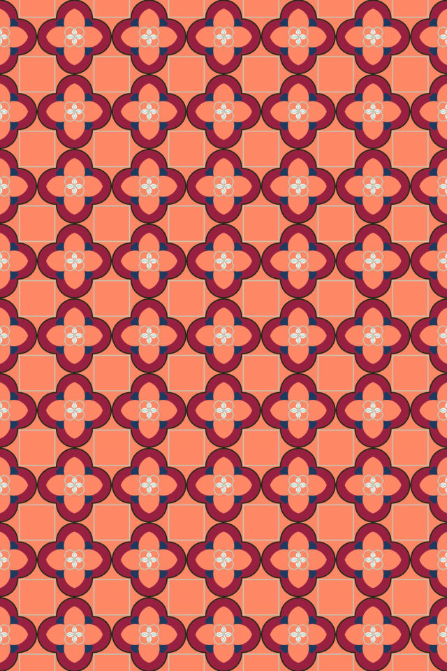 a coral navy tile pattern repeating 6 across, edge to edge