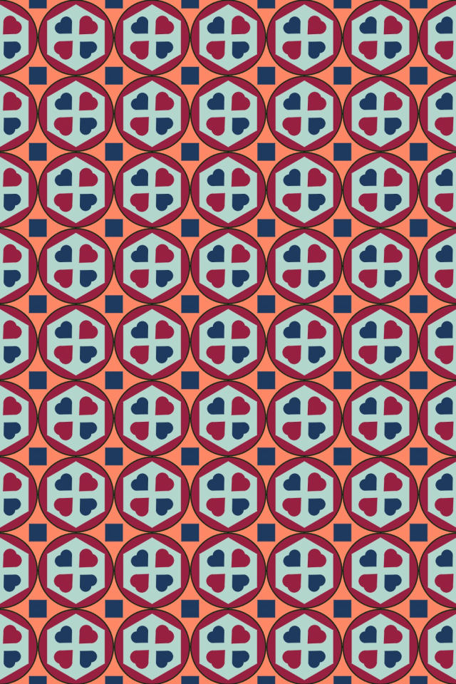 a coral navy tile pattern repeating 6 across, edge to edge