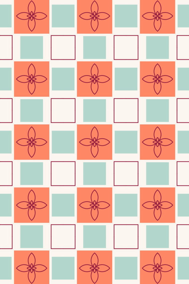 a coral navy tile pattern repeating 3 across, edge to edge