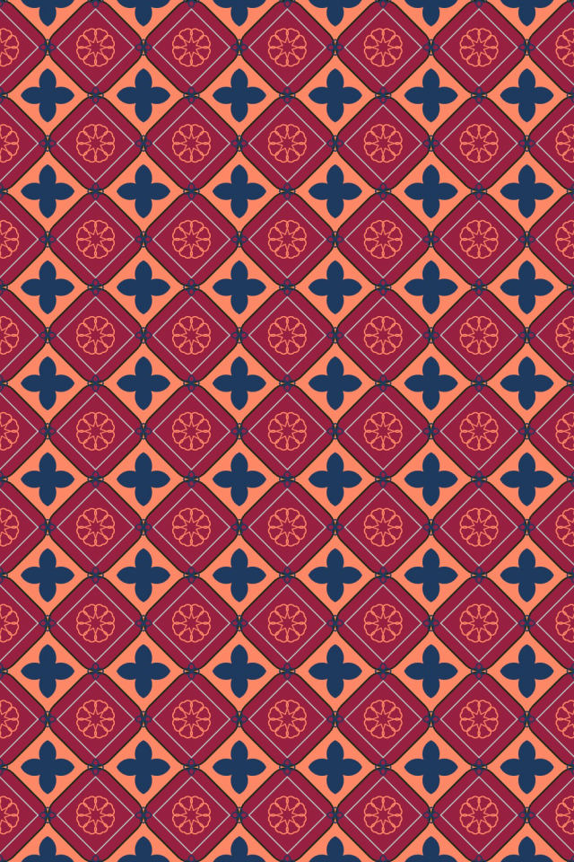 a coral navy tile pattern repeating 6 across, edge to edge