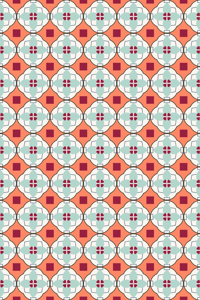 a coral navy tile pattern repeating 6 across, edge to edge
