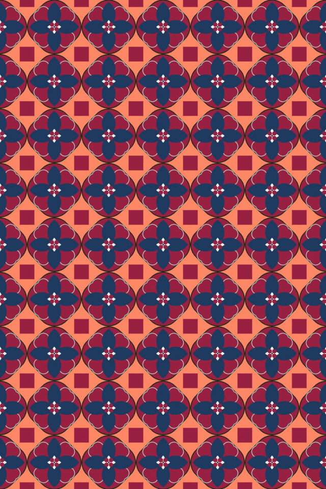 a coral navy tile pattern repeating 6 across, edge to edge