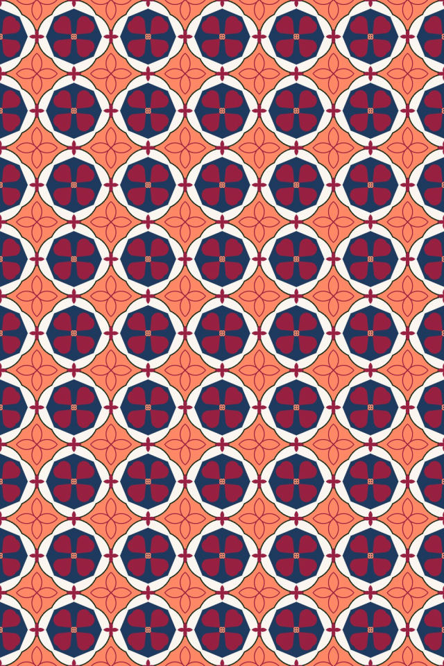a coral navy tile pattern repeating 6 across, edge to edge