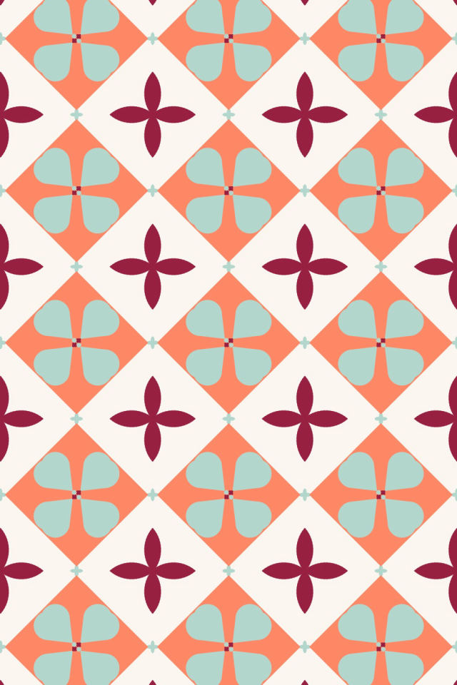 a coral navy tile pattern repeating 3 across, edge to edge