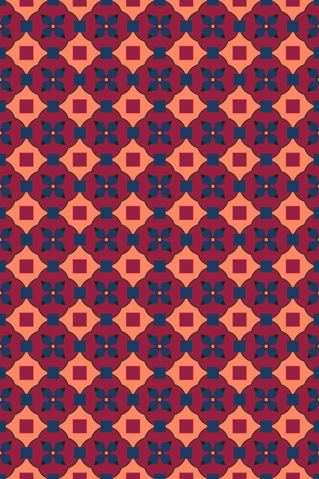a coral navy tile pattern repeating 6 across, edge to edge