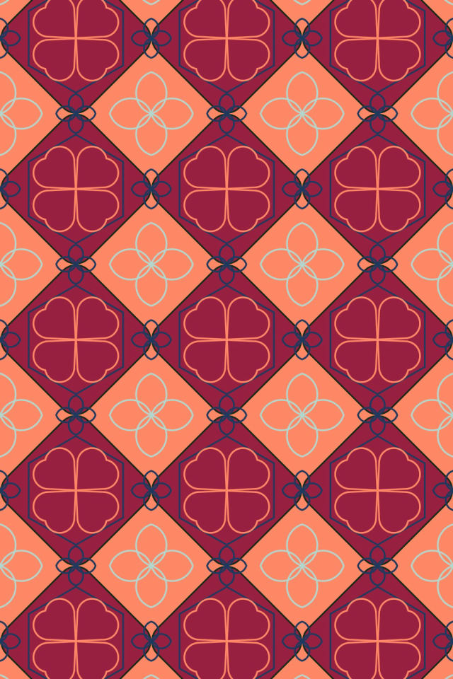 a coral navy tile pattern repeating 3 across, edge to edge
