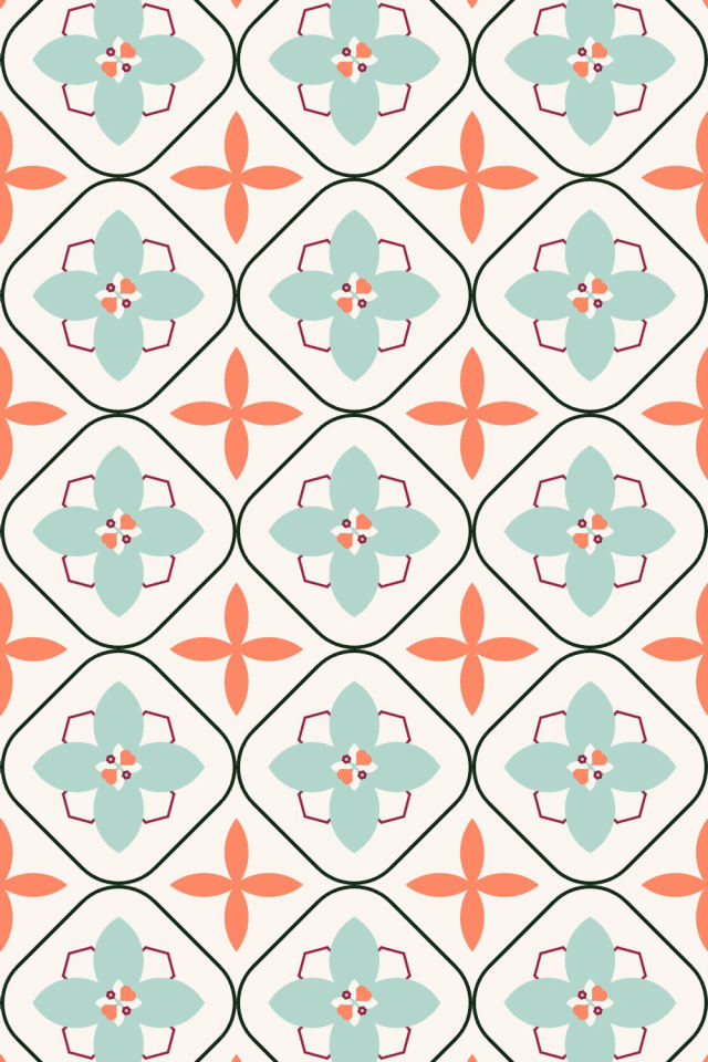 a coral navy tile pattern repeating 3 across, edge to edge
