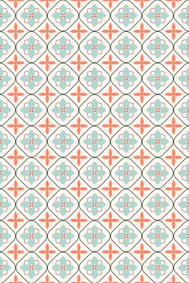 a coral navy tile pattern repeating 6 across, edge to edge