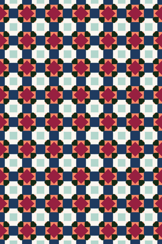 a coral navy tile pattern repeating 6 across, edge to edge