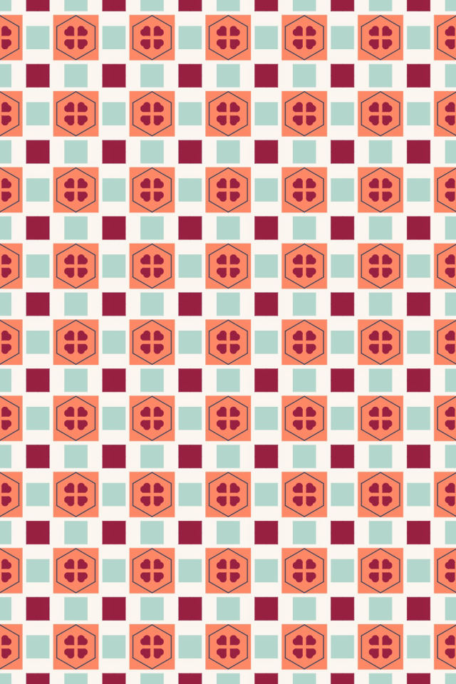 a coral navy tile pattern repeating 6 across, edge to edge