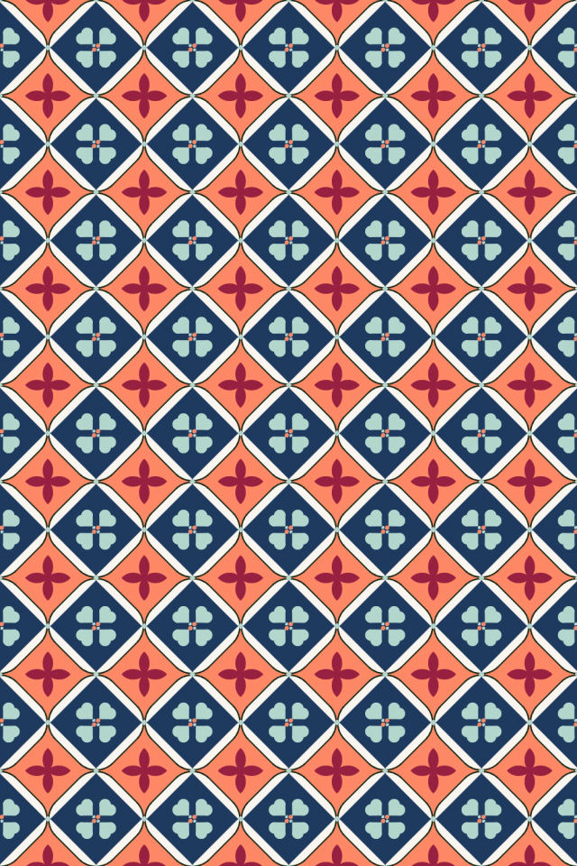 a coral navy tile pattern repeating 6 across, edge to edge