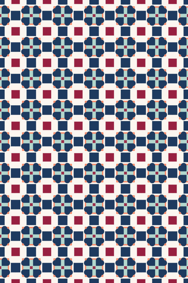 a coral navy tile pattern repeating 6 across, edge to edge