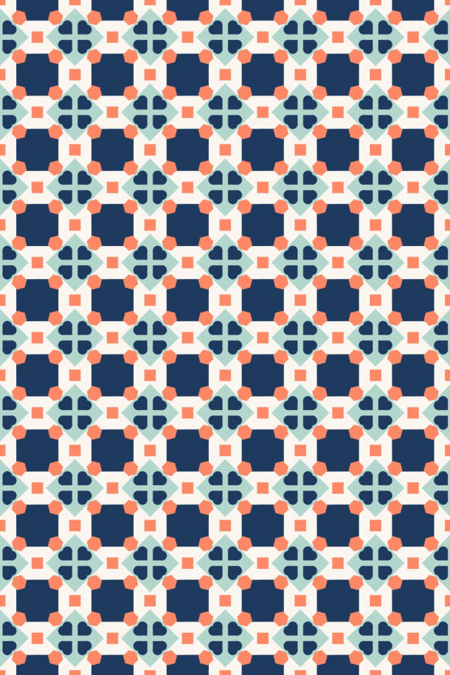 a coral navy tile pattern repeating 6 across, edge to edge