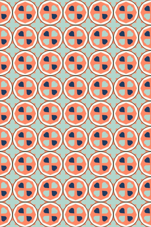 a coral navy tile pattern repeating 6 across, edge to edge